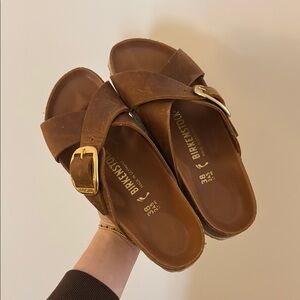 Birkenstock Brown Leather Siena Big Buckle Sandals